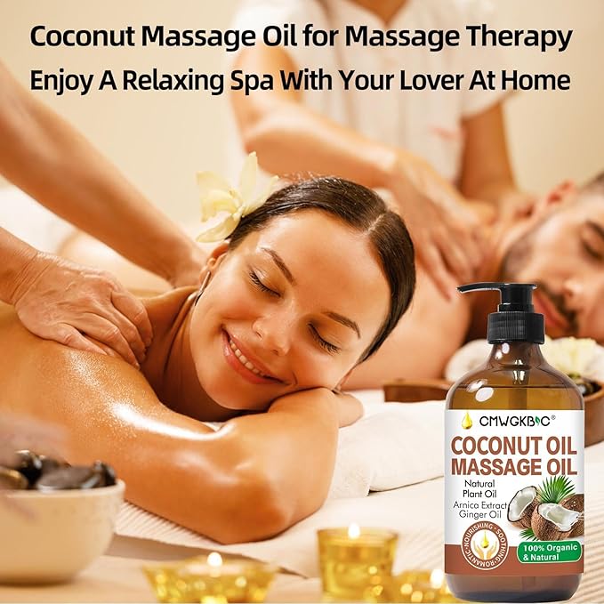 Coconut Oil Massage Oil for Massage Therapy- Relaxing Massage Oil,Carrier Oil for Essential Oils,Non-Greasy Coconut Oil for Skin and Hair,Massage Oils for Date Night Spa Body Oil for Women Men