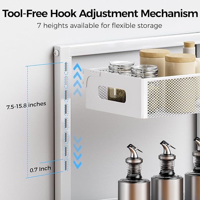 Under Sink Organizer 2 Tier, Adjustable Height Under Sink Organizers and Storage, Smooth & Silent Sliding Out Metal Drawer for Kitchen Bathroom Pantry Cabinet Closet (White, 1 Pack)