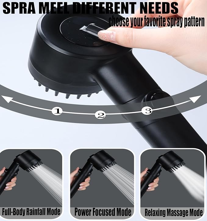 Shower Head with Handheld, Shower Heads High Pressure, High Flow Even with Low Water Pressure-Hand Held Showerhead Set,3 Modes Filtered Showerhead with 59″Replacement Hose/Bracket/Cotton Filters