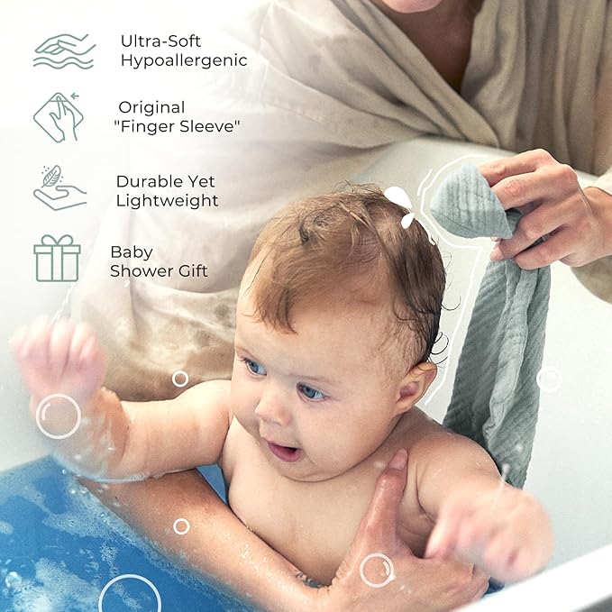 Momcozy Baby Washcloths - 4 Layer Design| Medium Thickness| Soft & Absorbent| Premium Cotton for Newborns' Skin-Great for Bathing, Wiping & on-the-go Use, Shower Gift and Essential(5 Pack, 10x10 inch)