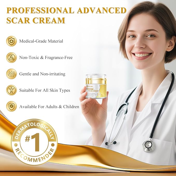 Silicone Scar Cream Scar Gel, Advanced Scar Cream for Surgical Scars, C-Section, Injury, Stretch Marks, Acne, Burns, Keloids, Old & New Scars, 1.85 Oz (55g)
