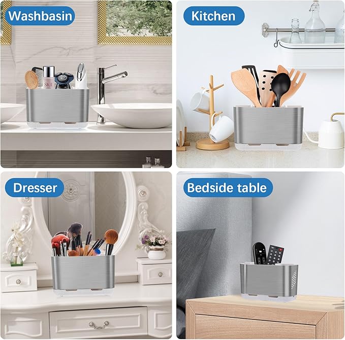 Toothbrush Holders for Bathroom Organizer Countertop, Detachable Anti-Slip Large Electric Toothbrush Holders, Brushed Nickel Toothbrush and Toothpaste Storage Caddy Drainage for Family, Kids