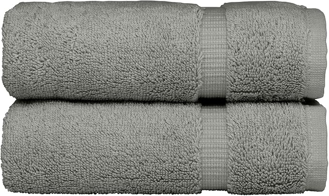 Monogrammed Hand Towel, Personalized Initial Gift, Extra Absorbent 100% Turkish Cotton - Soft Terry Finish - Set of 2 - Silver Block Initial W - Embroidered on Grey Towels