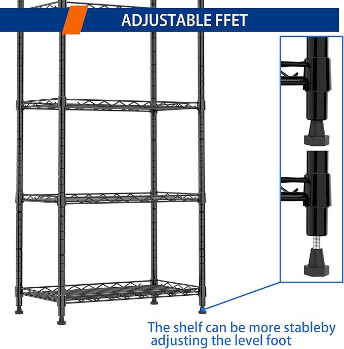REGILLER 6 Wire Shelving Steel Storage Rack Adjustable Unit Shelves for Laundry Bathroom Kitchen Pantry Closet(Black,11.7" D x 21.4" W x 63" H)