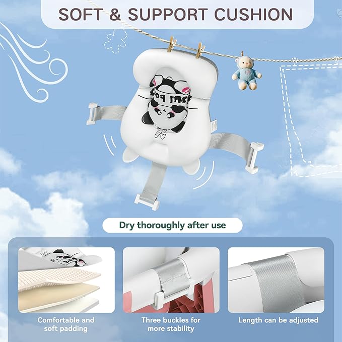 Collapsible Baby Bathtub for Newborn to Toddler (0-24 Months), Portable Baby Bath Tub for Travel, Newborn Bathtub with Soft and Supportive Cushion (Panda-Pink)