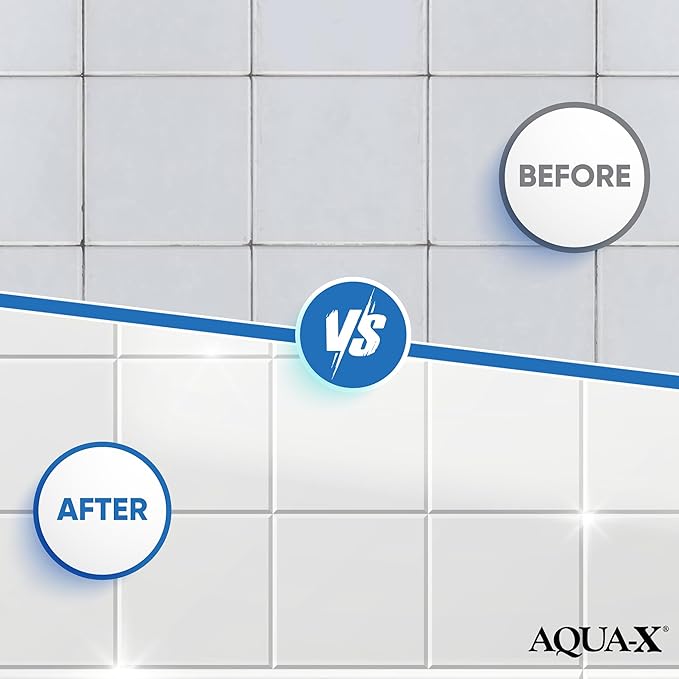 AQUA-X Grout Cleaner 16oz - Heavy Duty Tile & Grout Stain Remover for Floors, Showers & Bathrooms - Deep Cleaning Formula for Bright, White, & Sealed Grout - Non-Toxic, Easy Scrub