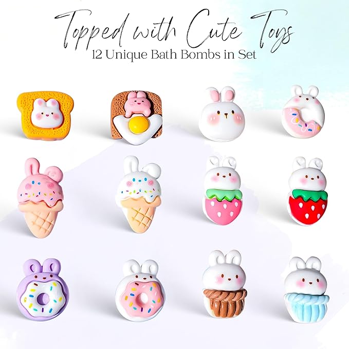 EvolutionUSA 12pc Bloom Bath Bombs with Toys, Adorable Girl Bath Bomb Set, Bubbly Kids Bathbombs, Fizzy Bath Ball, Kids Bath Bombs for Girls, Childrens Bath Bomb Set Christmas, Stocking Stuffer