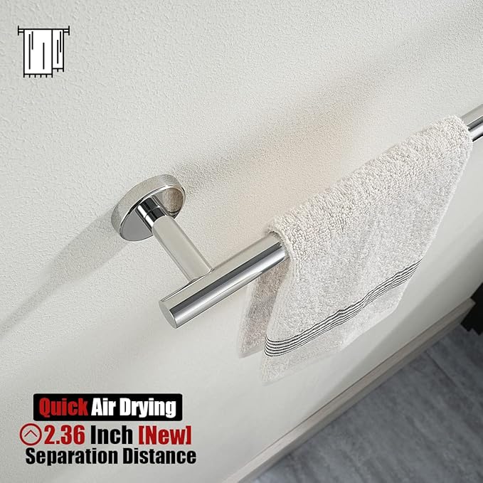 JQK Chrome Towel Bar, 27 Inch 304 Stainless Steel Thicken 0.8mm Towel Rack Bathroom, Towel Holder Polished Finished Wall Mount, Useable Length 24 Inch 2 Pack, TB110L24-CH-P2