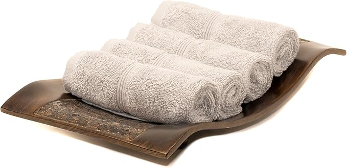 Mosobam Luxury Turkish Towels Set of 4 Washcloths 13X13 Light Grey (Gray) 700 GSM Bamboo Viscose & Aegean Turkish Combed Cotton