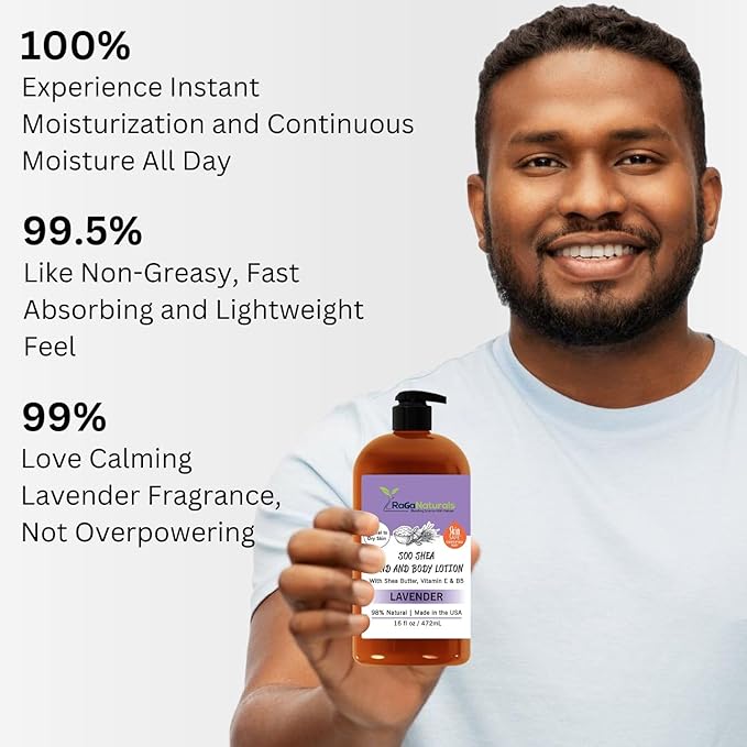 RaGaNaturals Lavender Shea Butter Hand and Body Lotion, 16 Fl Oz - Moisturizing, Plant-Based, Vegan, with Argan, Avocado Oil & Vitamin E