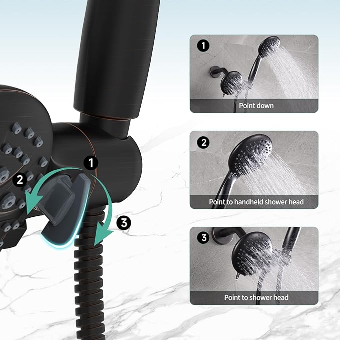 SR SUN RISE High Pressure 3-Way Rainfall Shower Faucet, 3 in 1 Shower Head and Handheld Shower Combo Set with 71” Hose, Easy to Clean Bathtub or Pets, Valve and Shower Trim Kit, Oil Rubbed Bronze