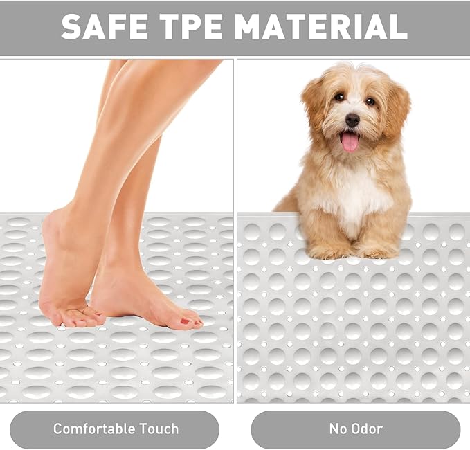 Shower Mat Non Slip: 35.4 x 23.6 Inch Extra Large TPE Shower Mats for Inside Shower - Anti Slip Shower Stall Matt with Drain Hole and Suction Cups for Elderly