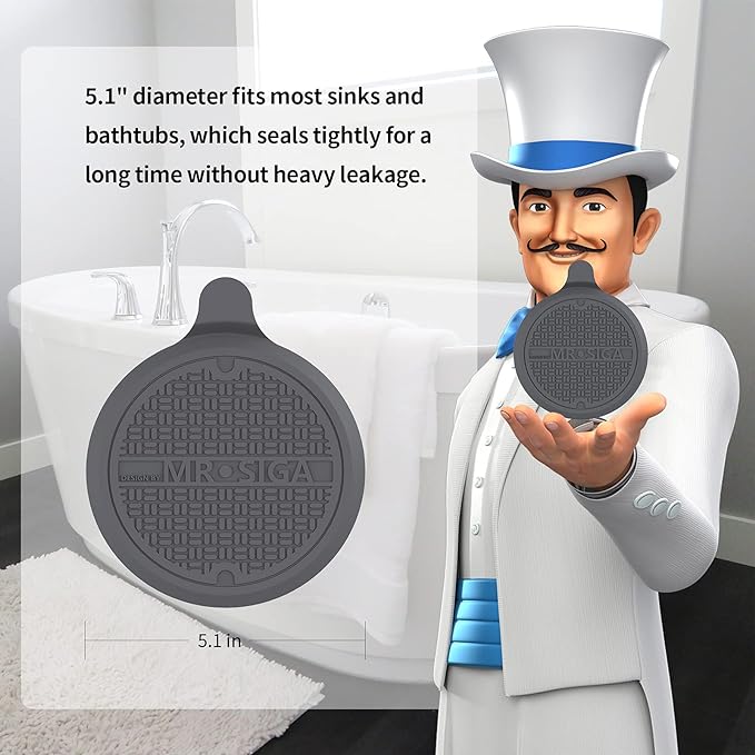 MR.SIGA Silicone Bathtub Stopper, Drain Stopper for Shower, Sink, 5.1" Diameter, Grey, 3 Pack