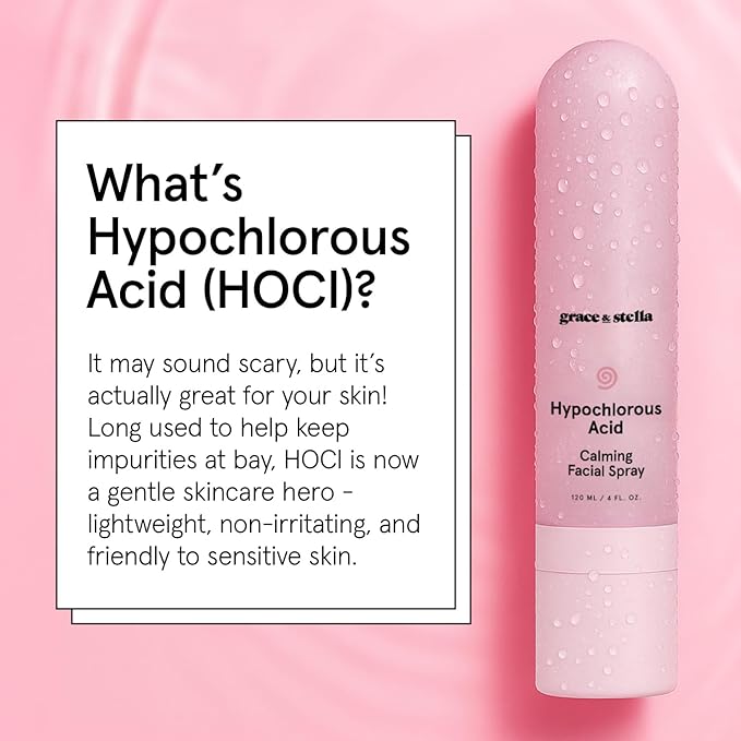 grace & stella Hypochlorous Acid Spray for Face - Acne Spray - Gentle Face Mist to Calm Redness, Flare-Ups, Breakouts, Body Acne, Bacne - Soothing Facial Mist for Sensitive Skin (120ml/4 fl oz)