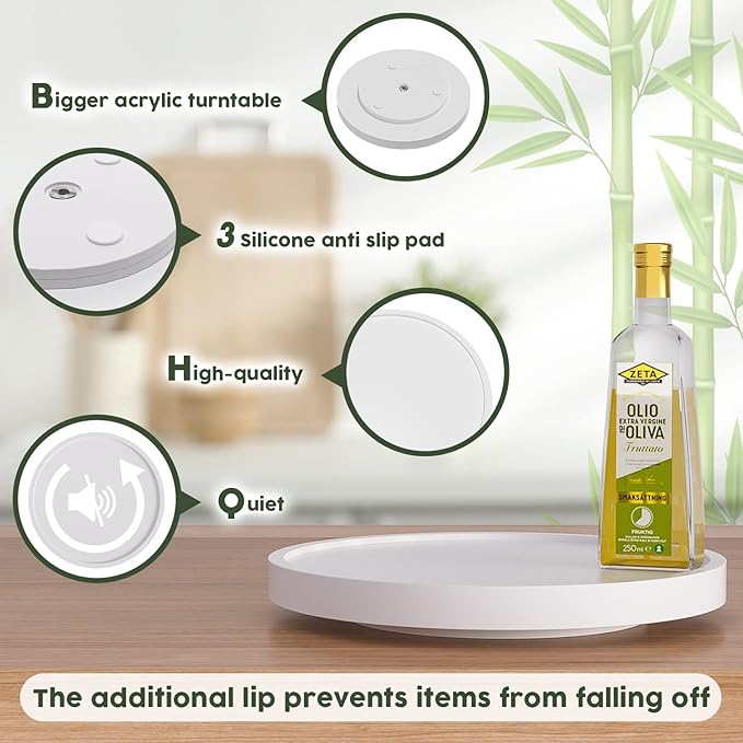Turntable Vanity Tray 10 Inch for Perfume Candle, Bamboo Kitchen Sink Countertop Organizer for Keep Glass, Sponge and Soap Bathroom Countertop Organizer White