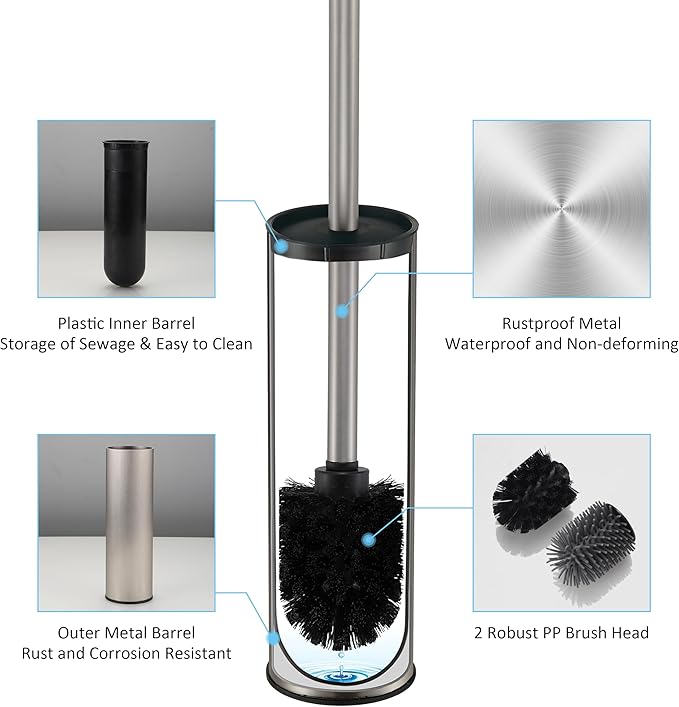 Toilet Brush and Holder,Stainless Steel Toilet Brushes for Bathroom with Holder 2pack Brushed Nickel