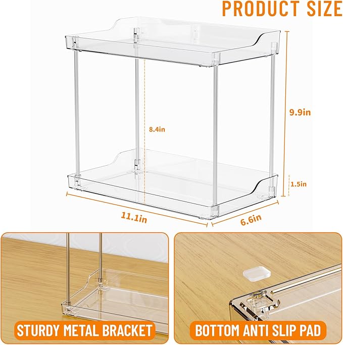 Yieach 2 Tier Bathroom Counter Organizer,Tiered Bathroom Organizer for Makeup,Perfume,Beauty Products,Skincare Organizers Shelf,Vanity Storage Tray for Bedroom,Spice Racks for Kitchen Corner,Rectangle