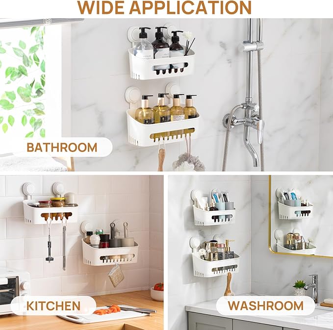 LEVERLOC Shower Caddy Suction Cup Shower Shelf Basket Suction Pack of 2 One Second Installation Removable Powerful Bathroom Organizer Max Hold 22lbs Shower Storage Plastic