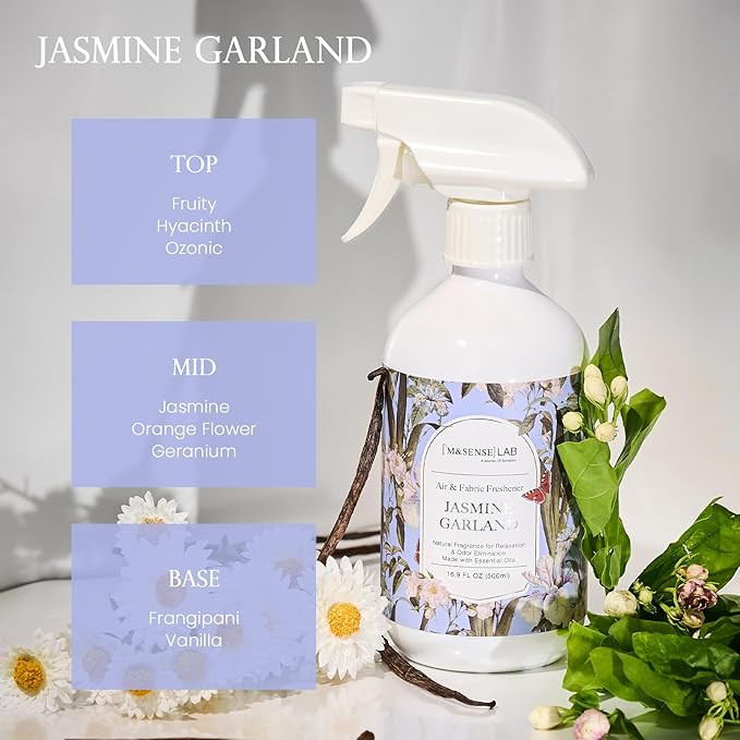 M&SENSE Air & Fabric & Pet Odor Eliminator Spray - 16.9oz Large Size Natural Safe Air Freshener Jasmine Scented Deodorizer for Home Eliminates Smoke Musty Smells, Calming Scent for Bedtime Relaxation