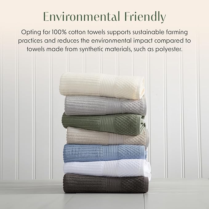 Springtree Home 100% Cotton Bath Towel Set | 6 Piece Set | Absorbent & Quick-Dry Bath Towels | Textured and Durable Cotton | Krista Collection - Cream