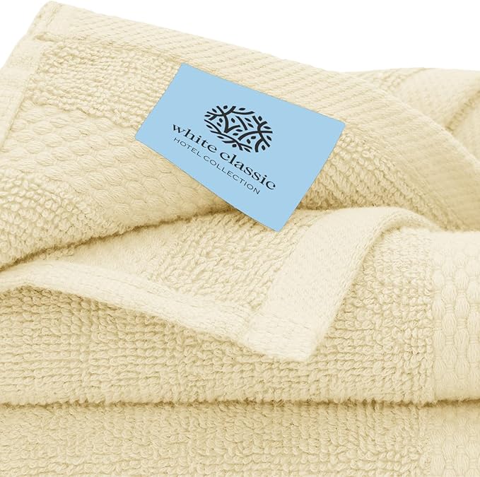 White Classic Luxury Bath Towel Set of 8 Pieces - 100% Turkish Cotton Highly Absorbent Towels for Bathroom, 2 Luxury Bath Towels 700GSM, 2 Hand Towels, 4 Washcloths, Beige