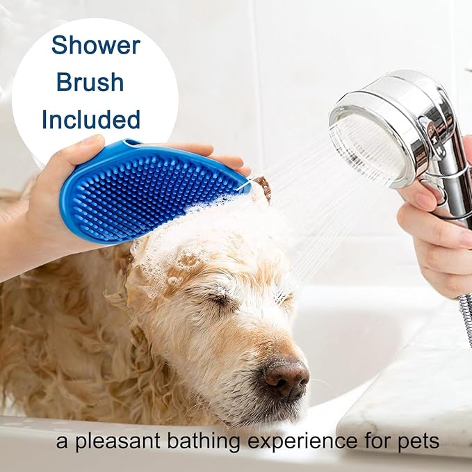 Pet Sprayer Pro Dog Shower Attachment for Bathroom Shower Arm, Indoor Dog Shower Sprayer Includes On/Off Handheld Shower Head, 79" Hose, 3-way Diverter, Dog Brush and Adhesive Holder