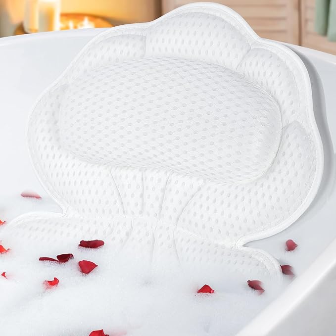 Bath Pillows for Tub, Afitton Luxury Bath Pillow Bathtub Pillow Headrest Neck and Back Support - with 4D Air Mesh Fabric & 6 Powerful Suction Cups, Ergonomic Bath Accessories Spa Gifts for Women Men