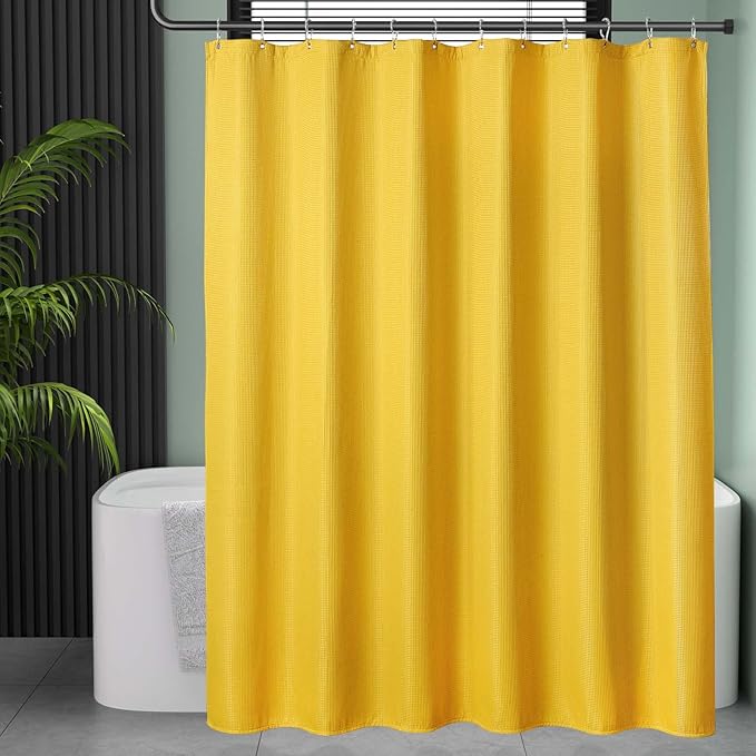 AmazerBath Waffle Shower Curtain, Bright Yellow Shower Curtain Fabric with Waffle Weave, Heavy Duty 240GSM, Hotel Quality Bathroom Shower Curtains, 72 x 72 Inches
