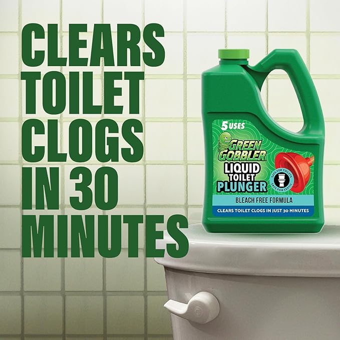 Green Gobbler Liquid Toilet Plunger | Clog Remover | Safe for Toilets and Septic | No Plunger Needed | 5 Uses
