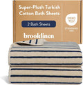 Brooklinen Super-Plush Turkish Cotton Bath Sheets - Set of 2 - Cotton, 820 GSM, Highly Absorbent, Machine Washable, Perfect for Home & Bathroom (40" x 65", Striped Navy)