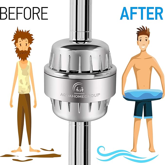 AquaHomeGroup Shower Head Filter for Hard Water – 20-Stage + 5 Replacement Cartridges – Removes Chlorine, Fluoride, and Other Chemicals – Vitamin C, E & A Shower Filter for Glowing Skin & Hair