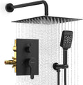 Shower Faucet Set Wall Mounted Shower head with Handheld Comb Rain System 6 Function Pressure Balance - Stainless Steel Bathroom Shower Kit Complete 12 Inch Matte Black(With Valve)