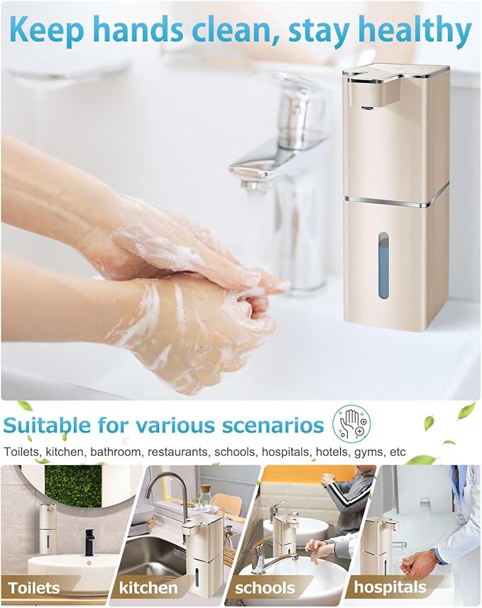 Automatic Soap Dispenser Touchless Foaming Soap Dispenser 300ml/12.8oz Rechargeable, Wall Mounted 4 Levels Adjustable Foam Soap Pump for Bathroom Kitchen Dish Soap
