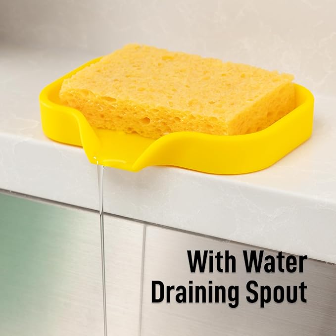 Zulay Kitchen Small Silicone Sponge Holder (4.9x3.3”) – Space-Saving Sink Organizer Tray for Sponge, Soap, Brush & More – Compact Non-Slip Dish for Kitchen & Bathroom (Yellow)