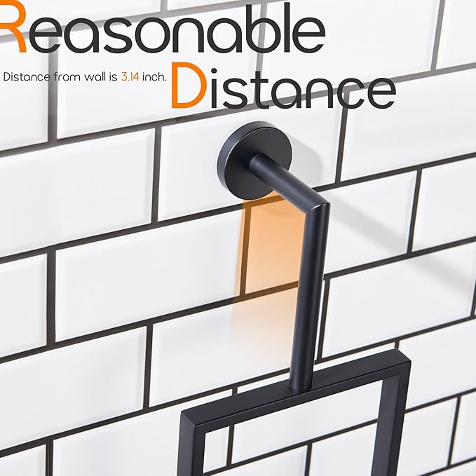 Towel Rack Black Hand Towel Ring Holder for Bathroom Wall Mount Stainless Steel Towels Hanger for Bathroom and Kitchen Decor, AN3005MB