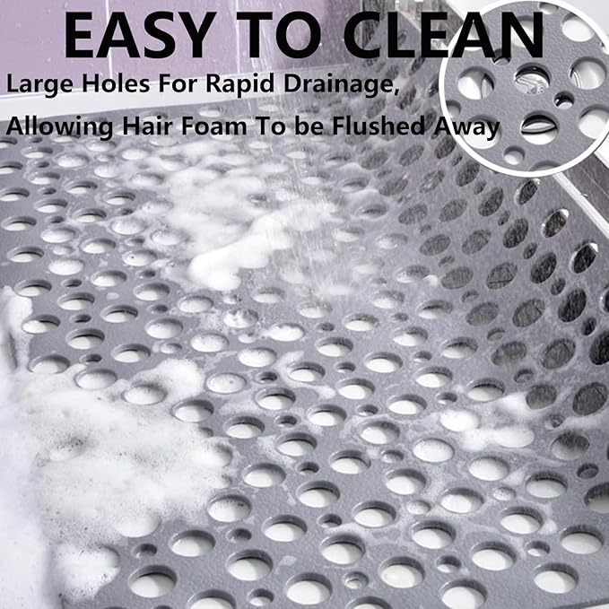 Casa and Beyond Shower Mat,Non Slip Bath Mat and Shower Mat with Suction Cups and Drain Holes,Bathroom Mat Easy to Clean Soft Machine Washable,Bathtub Mat Easy Dry&Cut (Blue,35" x 16"(Rectangular))