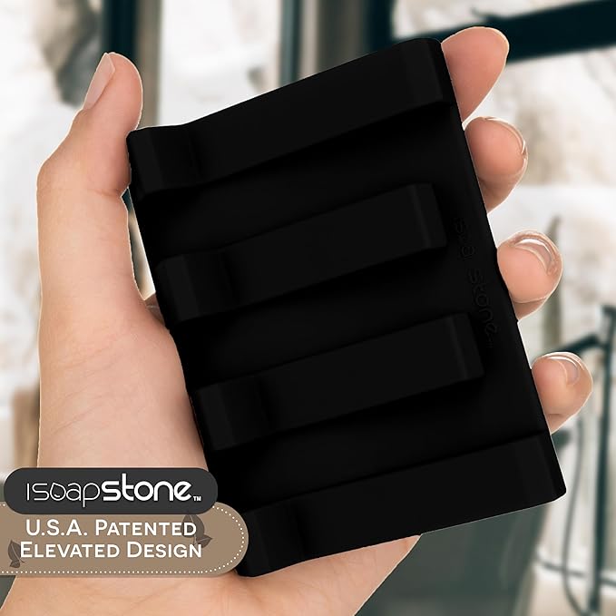 Silicone Soap Dish (USA Patented) Self Draining Bar Soap Holder for Shower Bathroom Sink, Drying Soap Dish Tray Sponge Holder Easy Cleaning Soap Saver Travel Accessories (Black, 1)