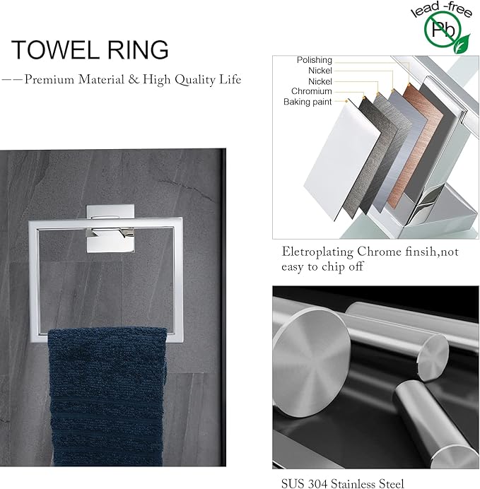 Bathroom Towel Bar Set Toilet Paper Holder with Shelf, Polished Chrome Bathroom Accessories Set, 23.6 Inch Towel Bar Towel Ring Towel Hook 5-Piece Bathroom Hardware Set