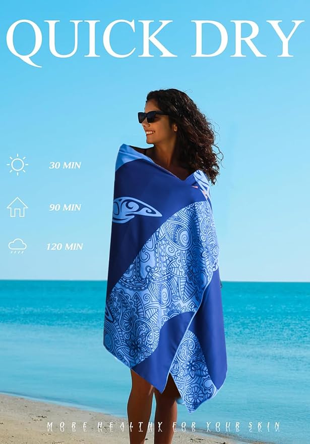 2 Pack Microfiber Lightweight Thin Beach Towel Sand Free Quick Dry Super Absorbent Large Towels for Swimming Pool Yoga Gym Travel Vacation Beach Accessories Essentials