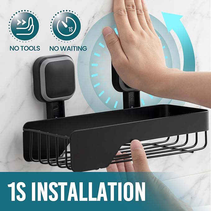 TAILI Shower Caddy Suction Cup 3 Pack, Stainless Steel Rustproof Shelves with Soap Holder Set, Drill-Free Wall Mounted Basket, Heavy Duty Removable Bathroom Organizers & Home Decor, Black