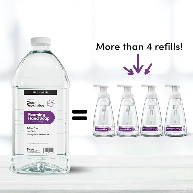 Clean Revolution Foaming Hand Soap Refill Supply Container, Ready to Use Formula, Natural Lavender Fragrance, 64 Fl Oz (Pack of 1)