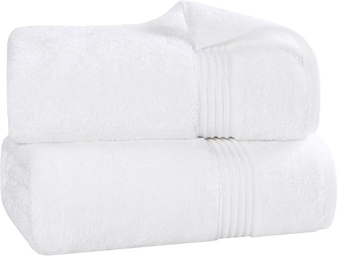Superior Egyptian Cotton 2-Piece Bath Sheet Towel Set, Oversized Body Towels for Adults and Kids, Large Towel for Bath, Shower, Guest Bathroom, Spa, Gym, Resort, Essentials, Airbnb, White