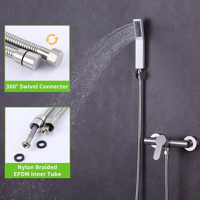Handheld Shower Hose 79", Angle Simple Stainless Steel Flexible Shower Sprayer Hose, Replacement Shower Hose 1/2" IPS, Shower Extension Hose, Brushed Nickel