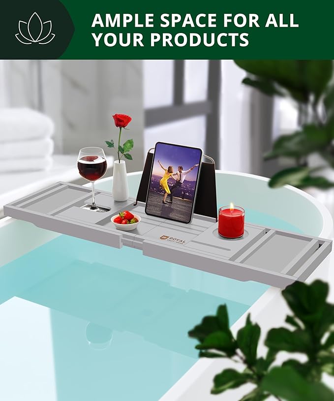 ROYAL CRAFT WOOD Premium Foldable Bathtub Tray - Expandable Bath Tray for Tub - Luxury Bathtub & Bathroom Accessories