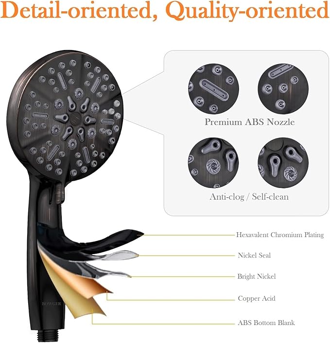 ORB High Pressure Shower Head with Handheld - Multifunctional High Flow Rain Showerhead with Extra 60" Long Hose and Adjustable Overhead Holder - Es la mejor regaderas para ducha (Oil Rubbed Bronze)