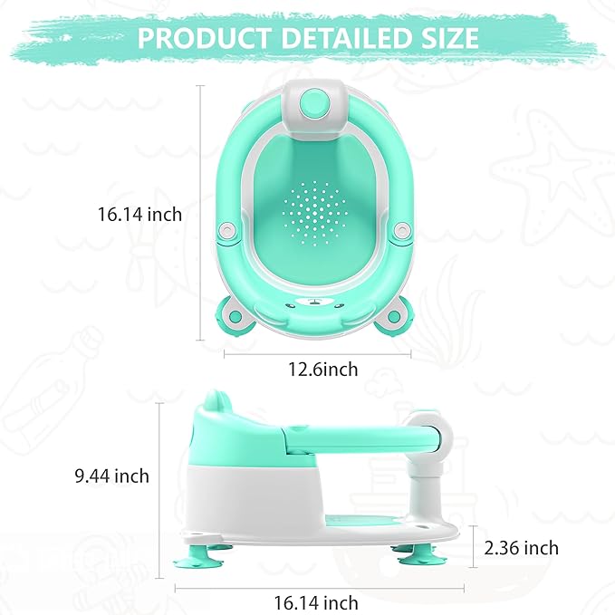 Baby Bath Seats for Babies 6 Months & Up, Infant Bath Chair for Newborn Sitting Up, Non-Slip Toddler Bath Tub Seat with Suction Cups & Soft Cushion for Shower, Compact Toddler Bathtub Seat, Aqua