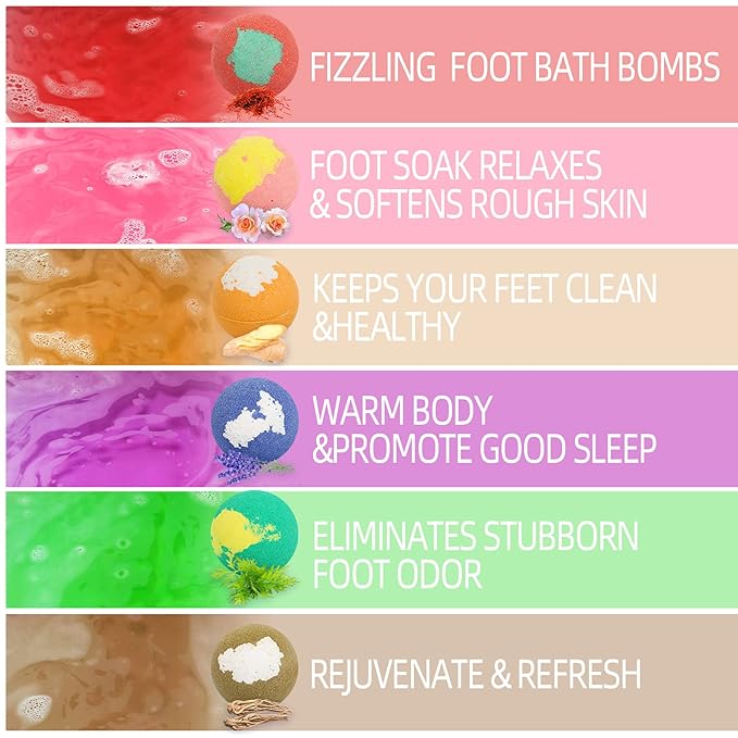 Foot Bath Bombs 12 Pack,Organic Foot Soak with Bath Salt,Foot Spa Bomb Rich Essential Oils for Dry Cracked, Athletes Foot, Stubborn Foot Odor Scent,Tired Sore Feet