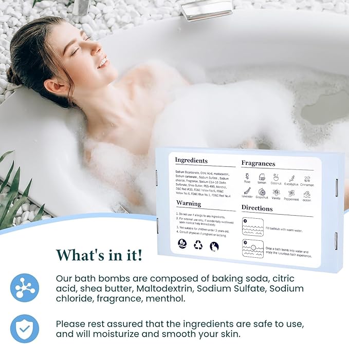 TranquilBliss Bath Bombs Set 50 PCS with 10 Rich Scents, Bath Bombs for Women, Natural Bubble Bombs with Shea Butter & Safe Oil, Ideal for Christmas, Birthday, Valentine's Day Mother's Day Present