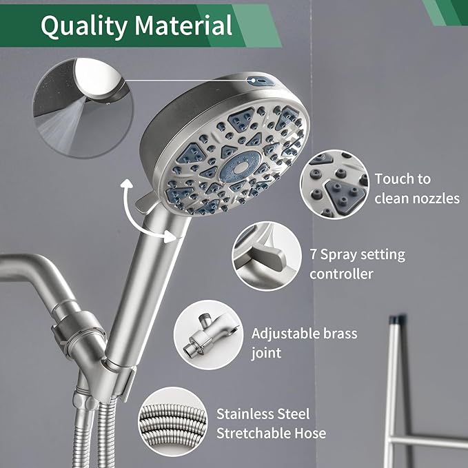 Shower Faucet Set with 7 Functions Handheld Shower Head Filter Shower Combo Set Shower System Shower Trim Kit Brushed Nickel