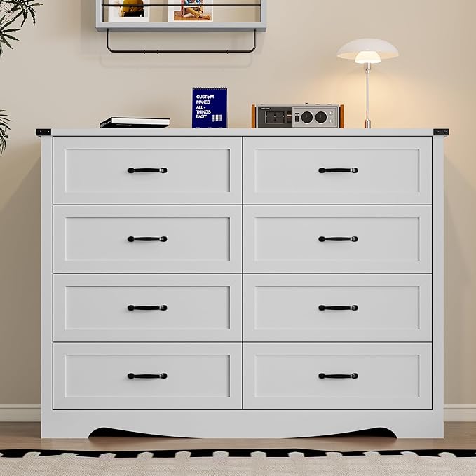 8-Drawer Dresser for Bedroom, Modern Wooden Chest of Drawers with Metal Handles, Anti-Tipping Design, Sturdy and Stable Storage Organizer for Living Room, Entryway, Home Office